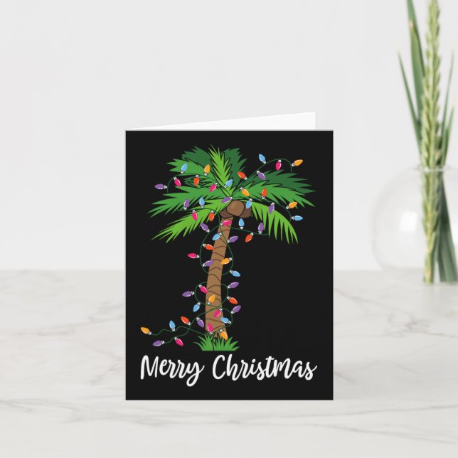 Frohe Weihnachtsbeleuchtung Palm Tree Beach Xmas P Karte (Vorderseite)