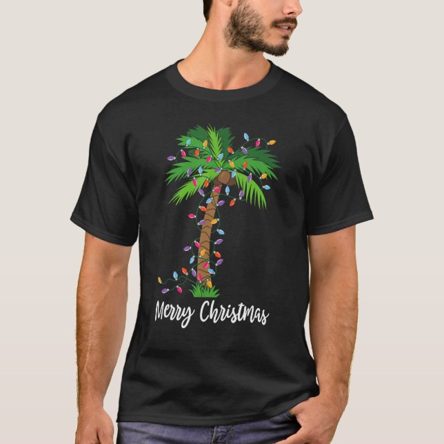 Frohe Weihnachtsbeleuchtung Palm Tree Beach Xmas P T-Shirt (Vorderseite)