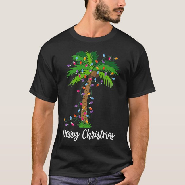 Frohe Weihnachtsbeleuchtung Palm Tree Beach Xmas P T-Shirt (Vorderseite)