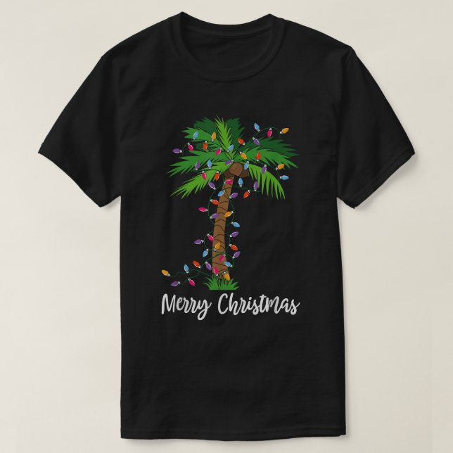 Frohe Weihnachtsbeleuchtung Palm Tree Beach Xmas P T-Shirt (Design vorne)