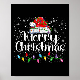 Frohe Weihnachtsbeleuchtung Red Weihnachtsmannmütz Poster