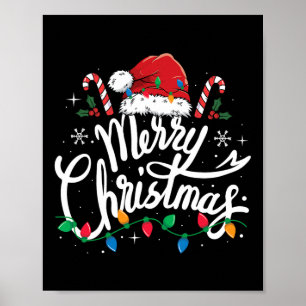 Frohe Weihnachtsbeleuchtung Red Weihnachtsmannmütz Poster