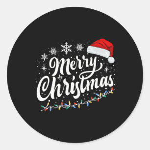 Frohe Weihnachtsbeleuchtung Red Weihnachtsmannmütz Runder Aufkleber
