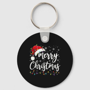 Frohe Weihnachtsbeleuchtung Red Weihnachtsmannmütz Schlüsselanhänger
