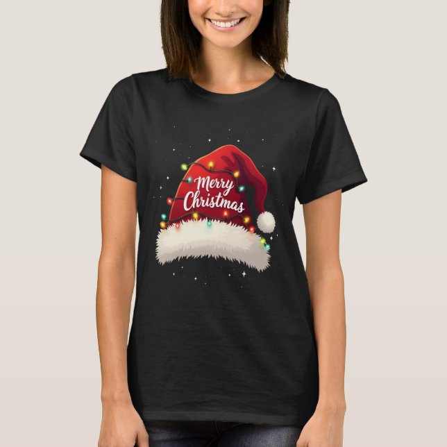 Frohe Weihnachtsbeleuchtung Red Weihnachtsmannmütz T-Shirt (Vorderseite)
