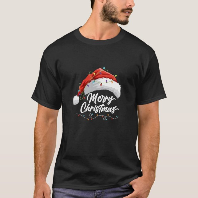 Frohe Weihnachtsbeleuchtung Red Weihnachtsmannmütz T-Shirt (Vorderseite)