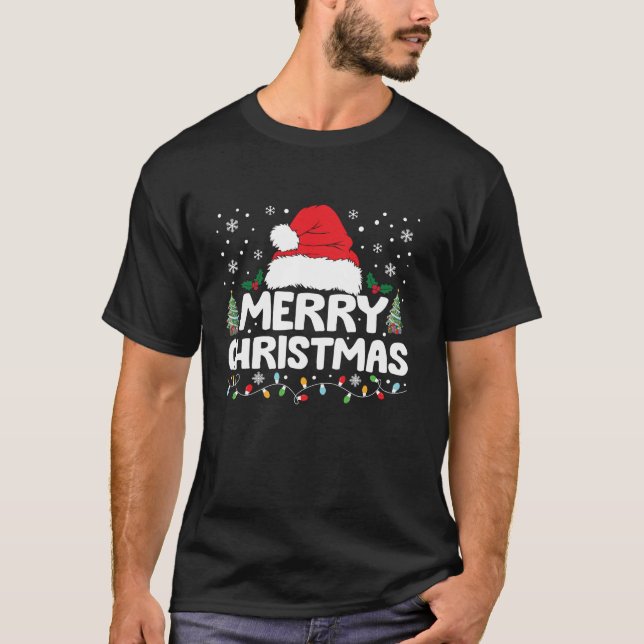 Frohe Weihnachtsbeleuchtung Red Weihnachtsmannmütz T-Shirt (Vorderseite)