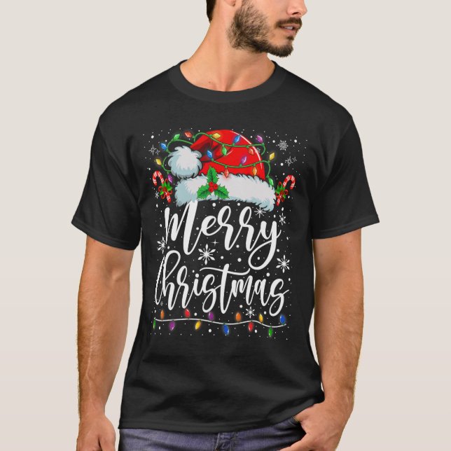 Frohe Weihnachtsbeleuchtung Red Weihnachtsmannmütz T-Shirt (Vorderseite)