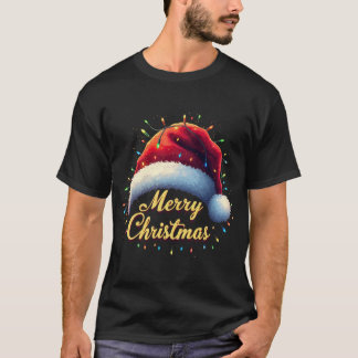 Frohe Weihnachtsbeleuchtung Red Weihnachtsmannmütz T-Shirt