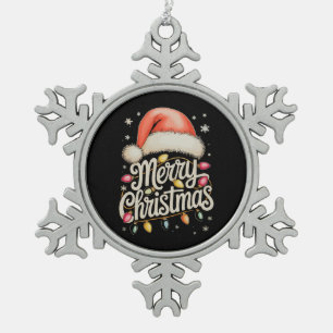 Frohe Weihnachtsbeleuchtung Weihnachtsmannmütze Xm Schneeflocken Zinn-Ornament