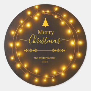Frohe Weihnachtsbeleuchtung Wreath Design Runder Aufkleber