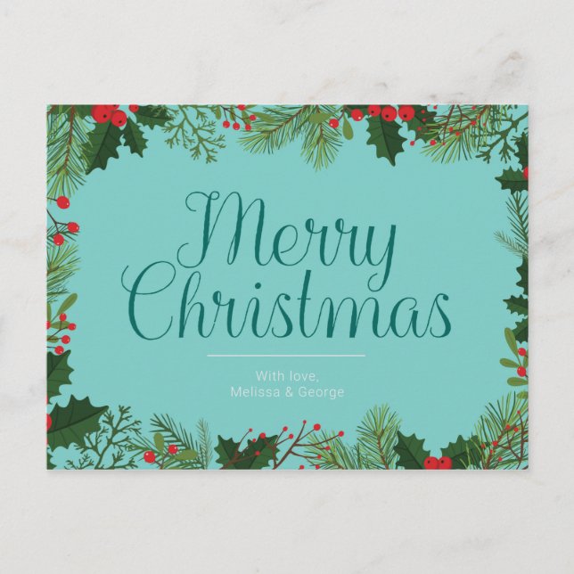 Frohe Weihnachtsberries und Foliage Personalisiert Postkarte (Vorderseite)