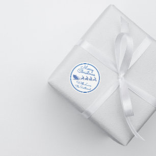 Frohe Weihnachtsbezeichnung Gray Sleigh Santa Deer Runder Aufkleber