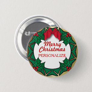 Frohe Weihnachtsbezeichnung Wreath Button