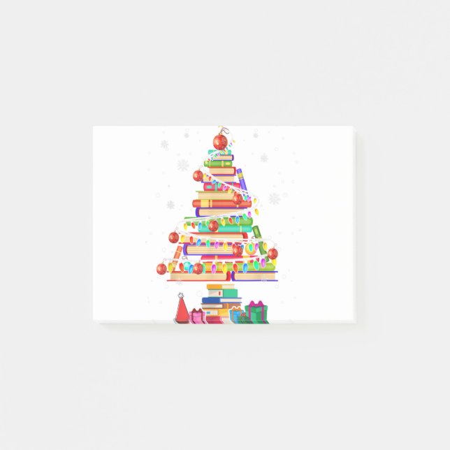 Frohe Weihnachtsbibliothek Baum niedlich Buchlover Post-it Klebezettel (Vorderseite)