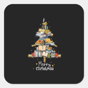 Frohe Weihnachtsbibliothek Bäume Niedliches Buch L Quadratischer Aufkleber