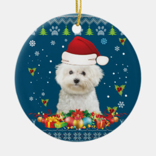 Frohe Weihnachtsbichons Frise Hund Ugly Sweater Keramik Ornament