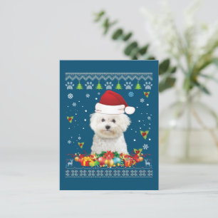 Frohe Weihnachtsbichons Frise Hund Ugly Sweater Postkarte