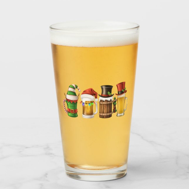 Frohe Weihnachtsbiere trinken Santa Beer Lover Glas (Vorne (Gefüllt))