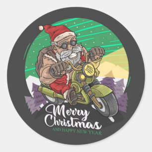 Frohe Weihnachtsbiker Santa Classic Round Aufklebe Runder Aufkleber