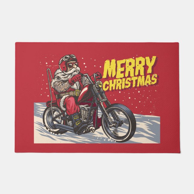 Frohe Weihnachtsbiker Santa Doormat Fußmatte (Vorderseite)