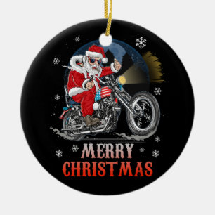 Frohe Weihnachtsbiker Weihnachtsmann Motorrad Fan  Keramik Ornament