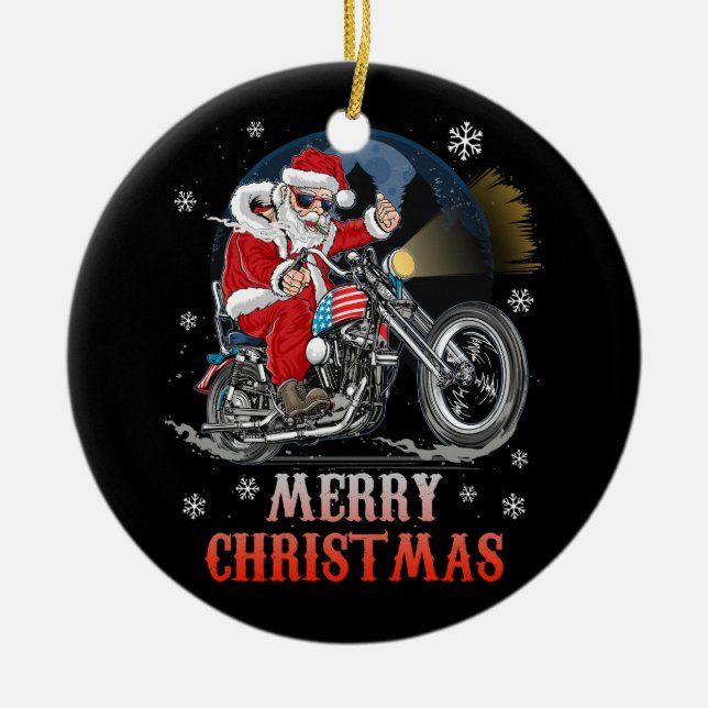 Frohe Weihnachtsbiker Weihnachtsmann Motorrad Fan  Keramik Ornament (Vorne)