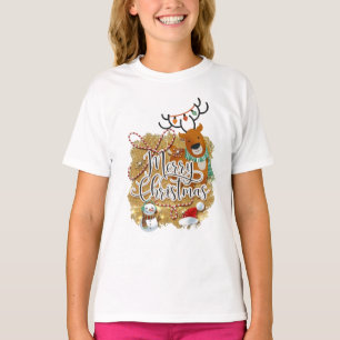 Frohe Weihnachtsbild Girls Basic T.Shirt T-Shirt