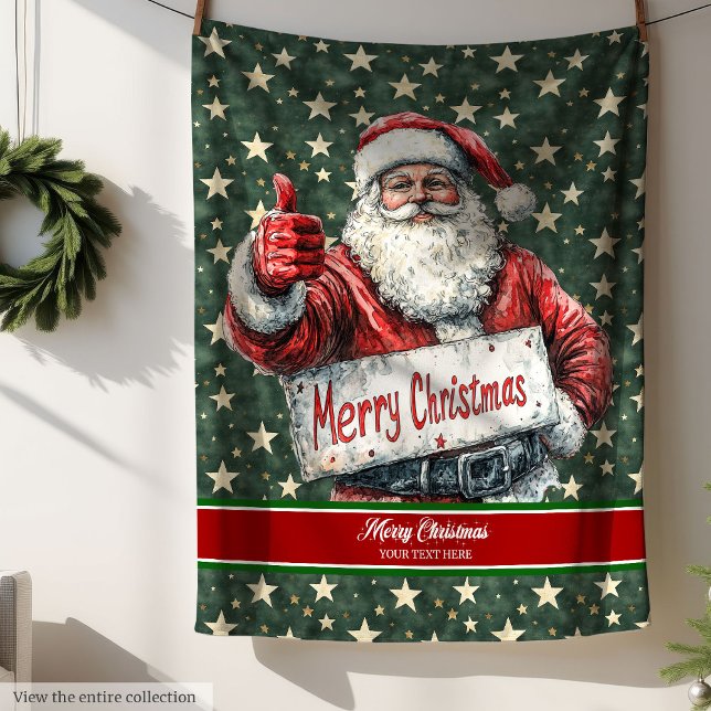 Frohe Weihnachtsblanket mit Vintager Santa Art Fleecedecke (Merry Christmas Blanket with Vintage Santa Art)