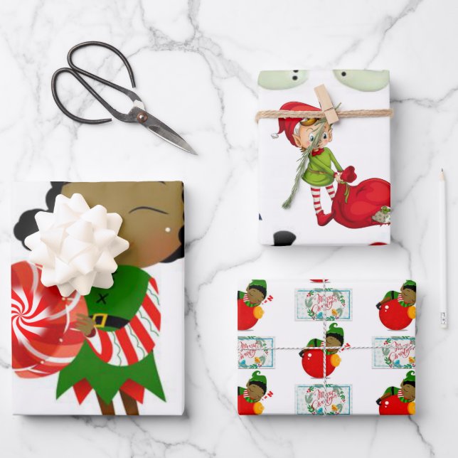 Frohe Weihnachtsblätter Wrapping Paper Geschenkpapier Set (Vorderseite)