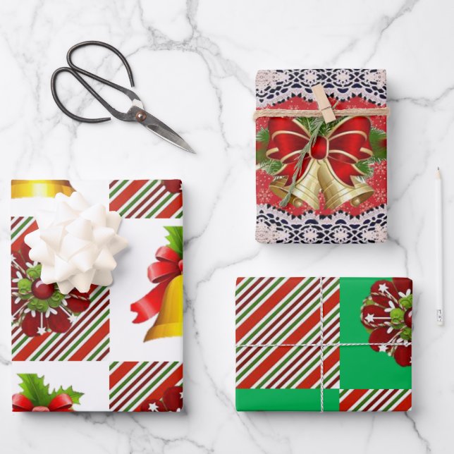 Frohe Weihnachtsblätter Wrapping Paper Geschenkpapier Set (Vorderseite)