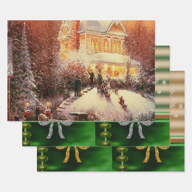 Frohe Weihnachtsblätter Wrapping Paper Geschenkpapier Set (Set)