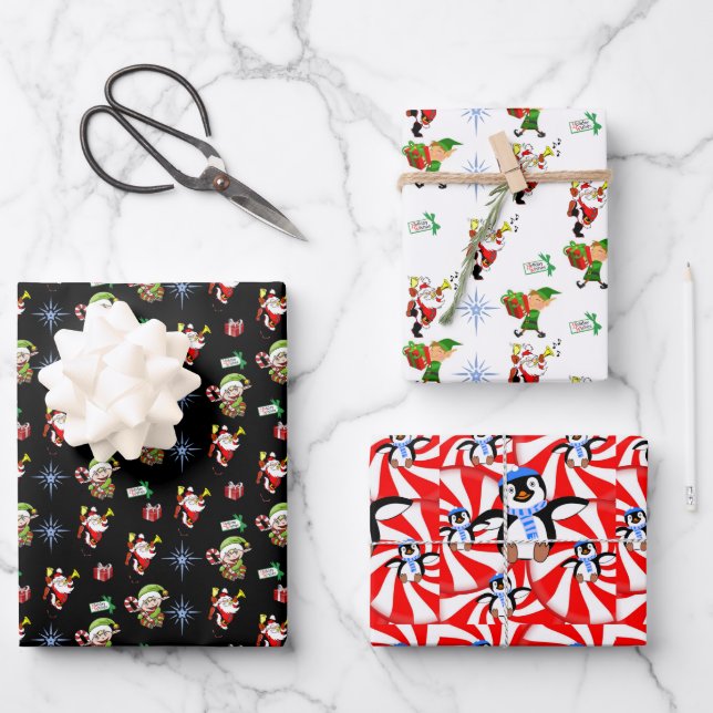 Frohe Weihnachtsblätter Wrapping Paper Geschenkpapier Set (Vorderseite)