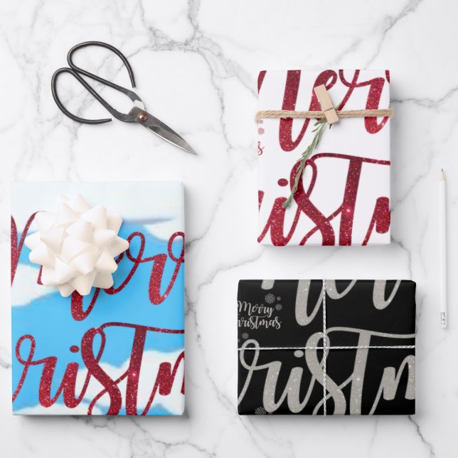 Frohe Weihnachtsblätter Wrapping Paper Geschenkpapier Set (Vorderseite)