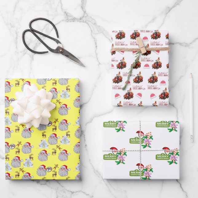 Frohe Weihnachtsblätter Wrapping Paper Santa Geschenkpapier Set (Vorderseite)