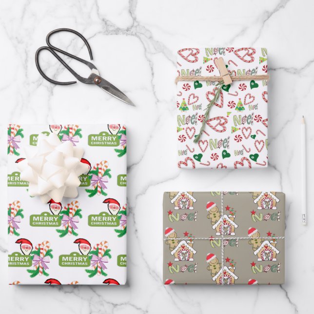 Frohe Weihnachtsblätter Wrapping Paper Weihnachten Geschenkpapier Set (Vorderseite)