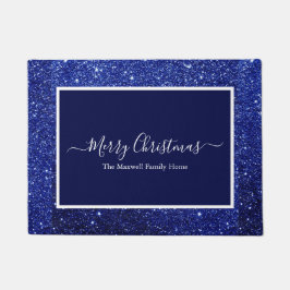 Frohe Weihnachtsblauer Glitzer Familienname Fußmatte