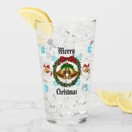 Frohe Weihnachtsbohe, Kranz, Glocken und Schneeflo Glas