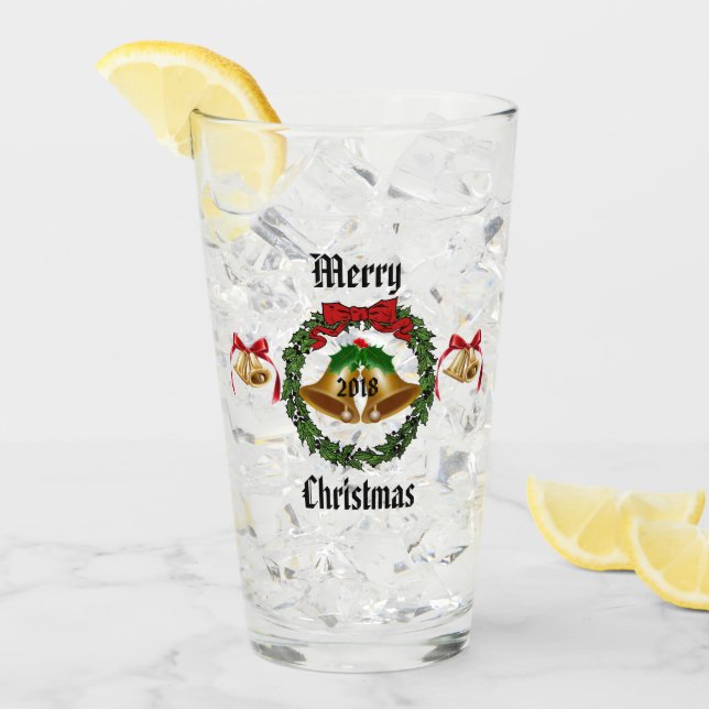 Frohe Weihnachtsbohe, Kranz und Glocken Glas (Vorderseite Ice)