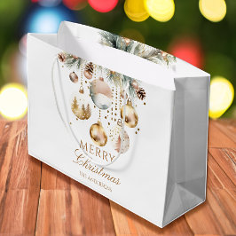 Frohe Weihnachtsboho metallischen Baubles Aquarell Große Geschenktüte