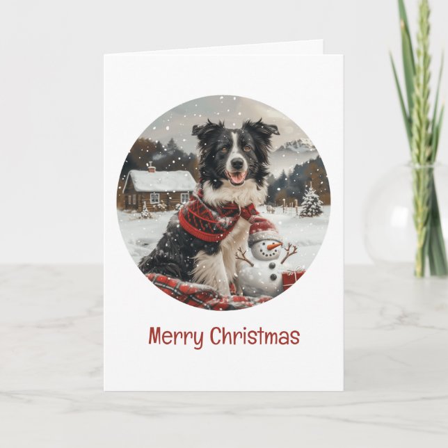 Frohe Weihnachtsborder Collie Dog Snowman Karte (Vorderseite)