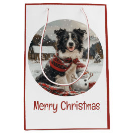 Frohe Weihnachtsborder Collie Dog Snowman Mittlere Geschenktüte