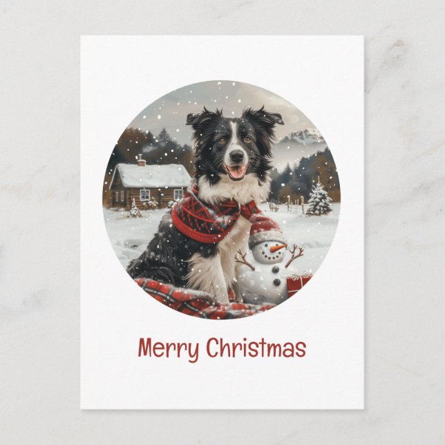 Frohe Weihnachtsborder Collie Dog Snowman Postkarte (Vorderseite)