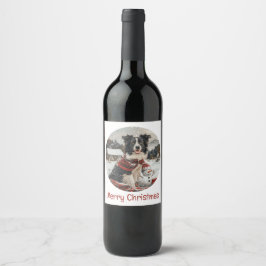 Frohe Weihnachtsborder Collie Dog Snowman Weinetikett