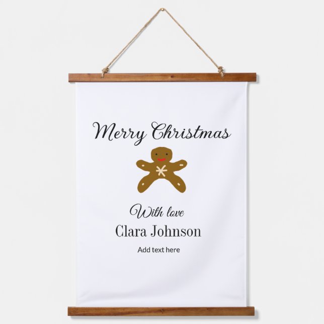 Frohe Weihnachtsbraun-Kekse fügen Namen mit Liebe  Wandteppich Mit Holzrahmen (Vorderseite)
