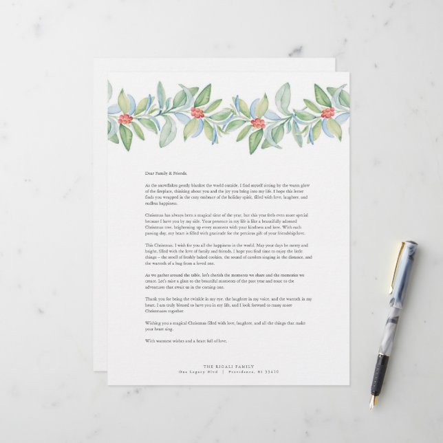 Frohe Weihnachtsbriefe Briefbogen (Vorderseite/Rückseite Beispiel)