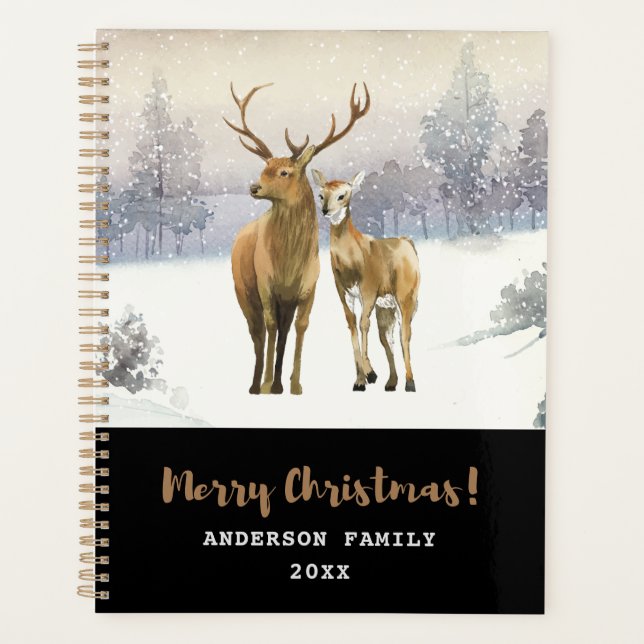 Frohe Weihnachtsbuck und Doe Deer Winter Szene Planer (Vorderseite)