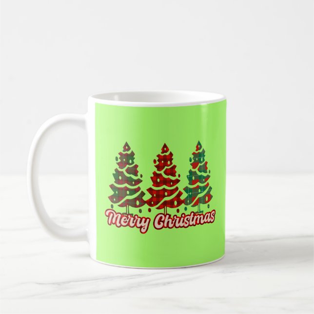 Frohe Weihnachtsbüffel Karierte Bäume-42019 Kaffeetasse (Links)