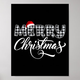 Frohe Weihnachtsbüffel Schwarz und Weiß Kariert fü Poster