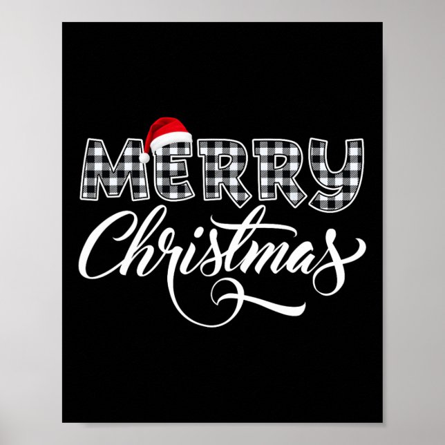 Frohe Weihnachtsbüffel Schwarz und Weiß Kariert fü Poster (Vorne)